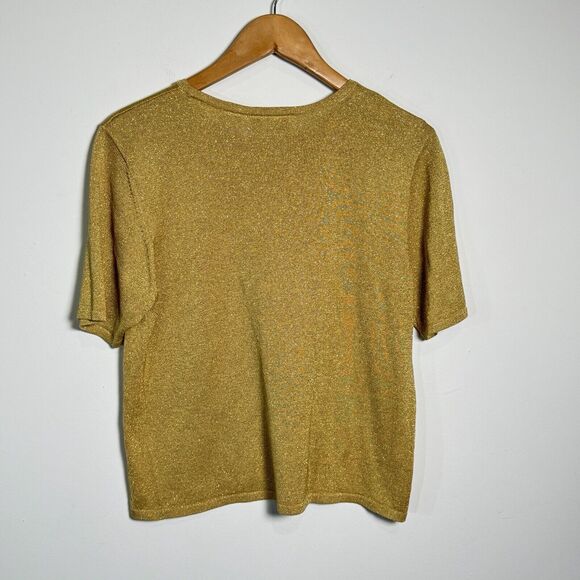 Nordstrom Silk Blend Short Sleeved Sweater Gold Size M - Picture 3 of 6